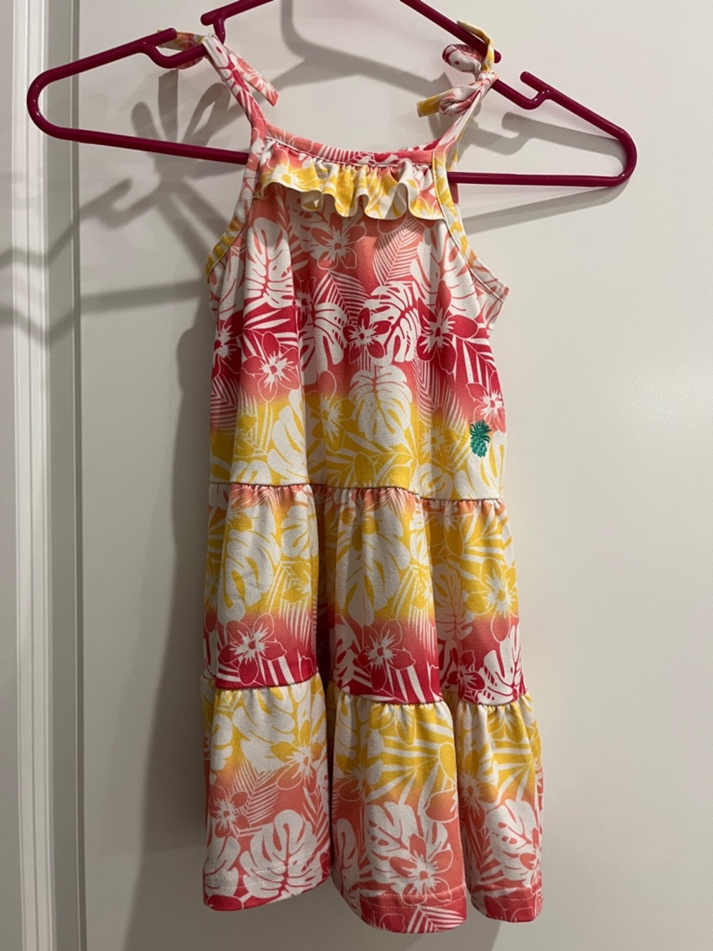 Tommy Bahama Girls Tropical Tiered Sundress in Coral, Pink, Yellow & White